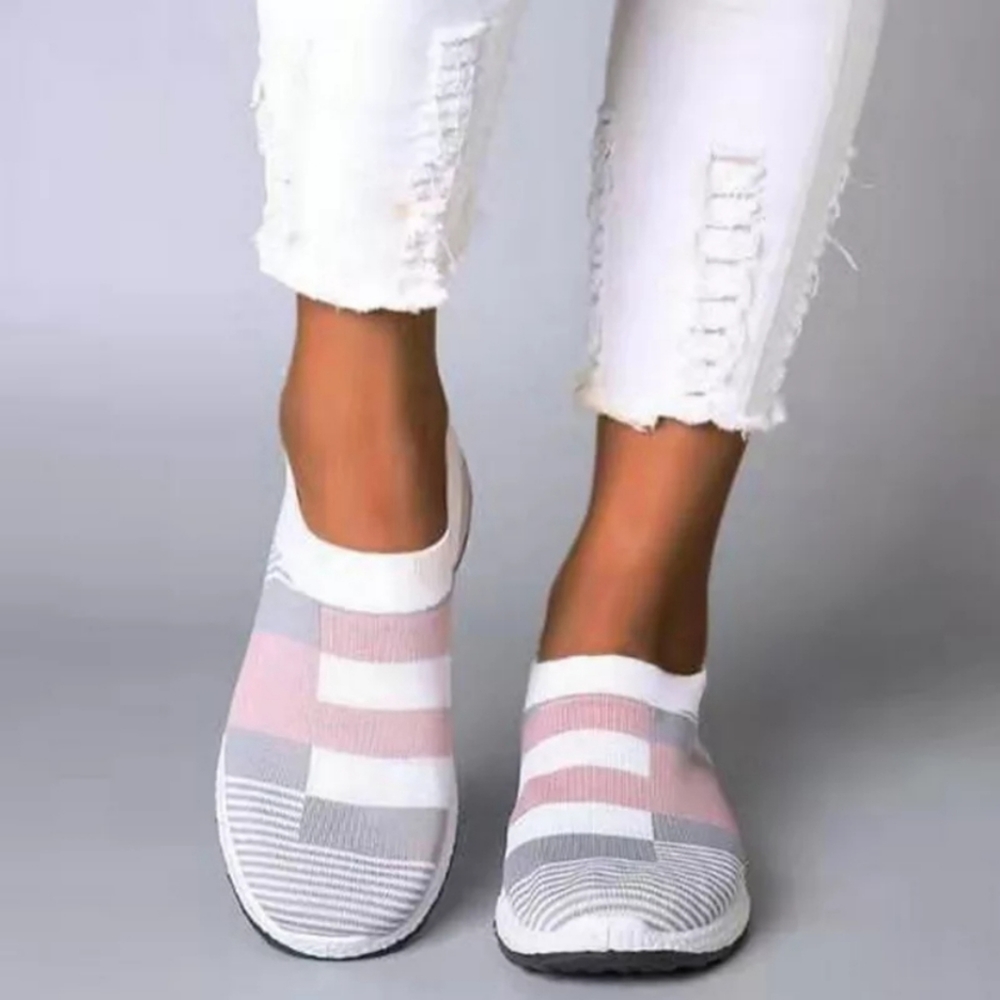 5⭐🧡 Pink/Gray Striped Knit Sock Sneakers - Picture 3 of 8